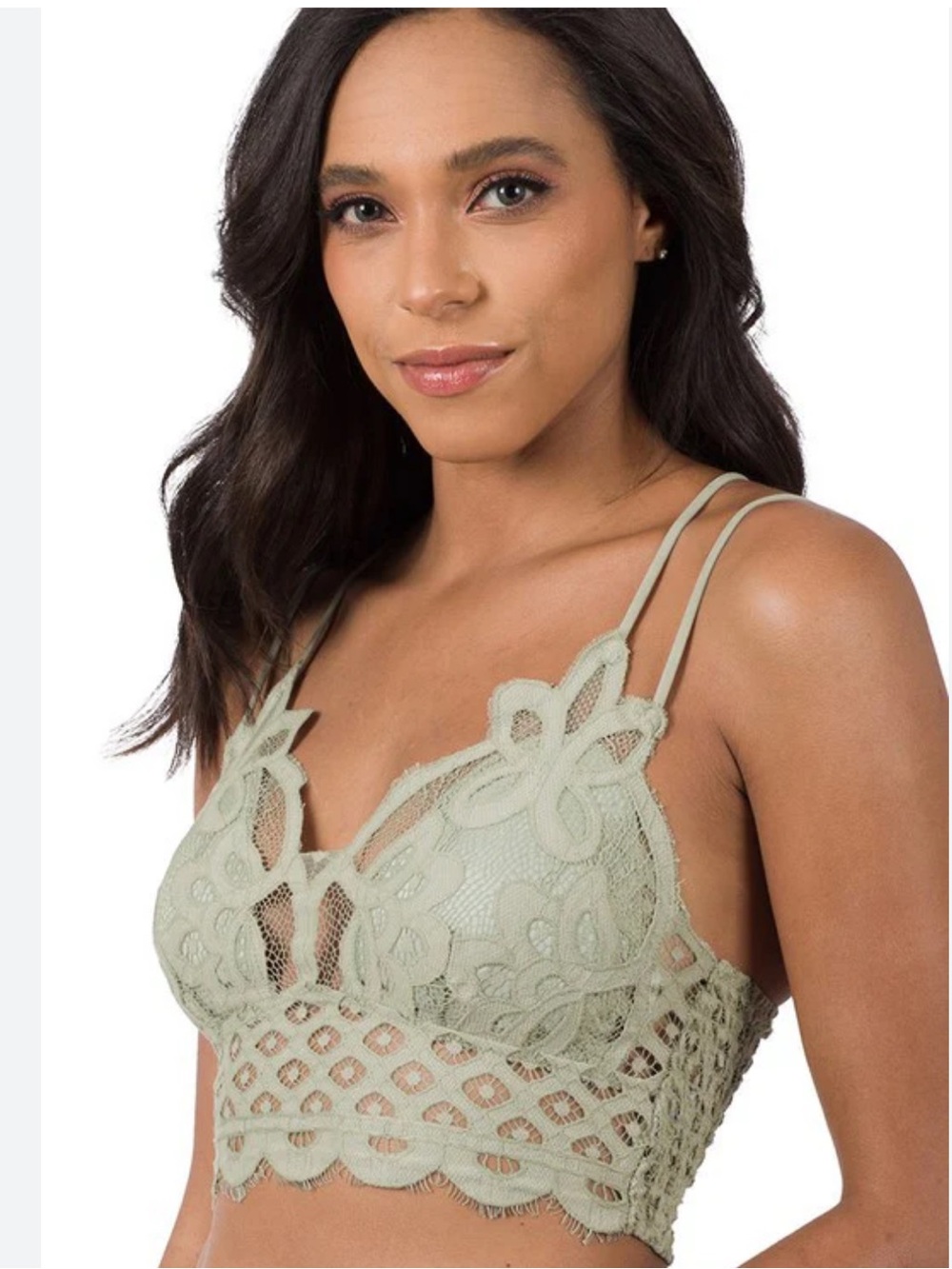 NWT Bloom ROCHET LACE BRALETTE WITH BRA PADS in Sage Green - Women's Intimat